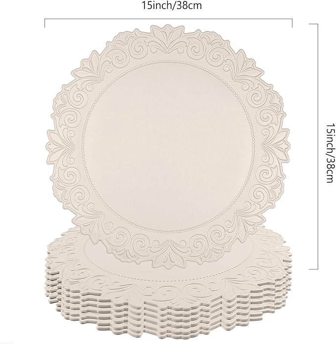 Noctiflorous Round Faux Leather 15 Inch Placemats Set of 6 Waterproof Wipeable Heat Resistant Tablemat for Dining Table Kitchen Non Slip Washable Oilproof Table Place Mat for Indoor Outdoor(Beige, 6)