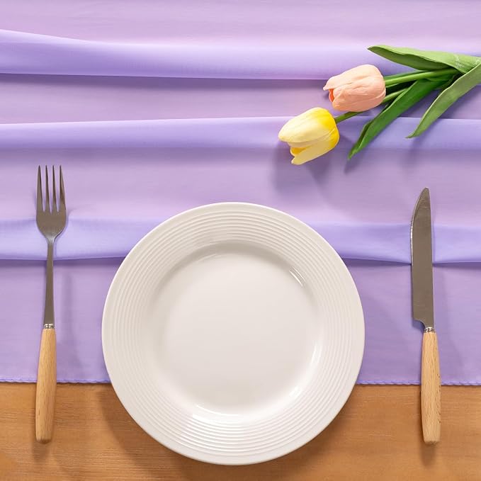 Lilac Chiffon Table Runner Summer Boho Wedding Birthday Party Decor | 14ft - Image 3