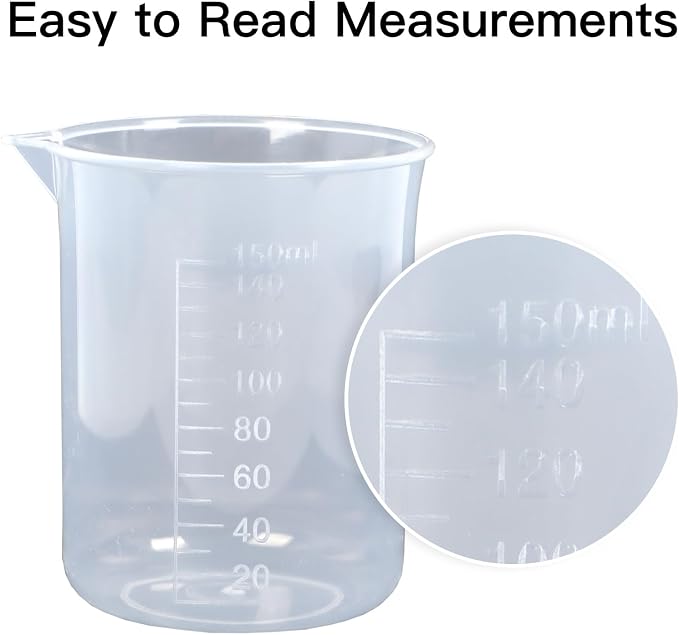 5 Pack Plastic Measuring Jugs, Transparent Lab Graduated Beakers, Heat - Image 3