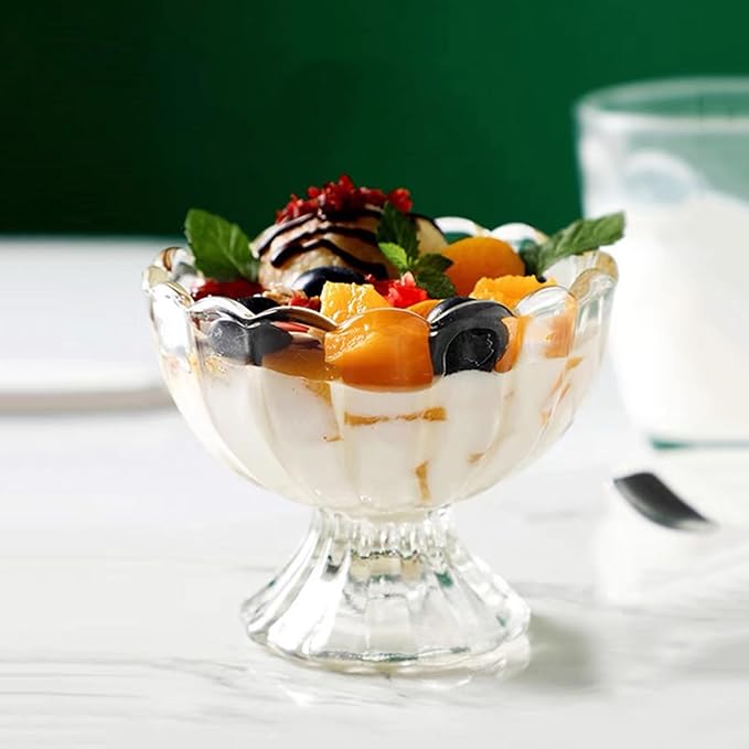 Iced Cream Dessert Bowl，Set of 9，6oz Vintage Glass ware with Heavy Base, Drinking Cup for Sundae, Fruit, Ice Cream, Snack, Condiment (9)