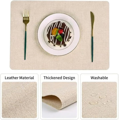 4-Pack Table Leather Placemats, Washable Placemats Set Thickened Faux Leather Table Mats, Reusable Heat Resistant Placemats for Dining Table, Kitchen, Home & Restaurant Decor(17 x 12 Inch)