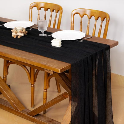 Cheesecloth Table Runner Summer Boho Wedding Shower Party Home Decor | Black - Image 2
