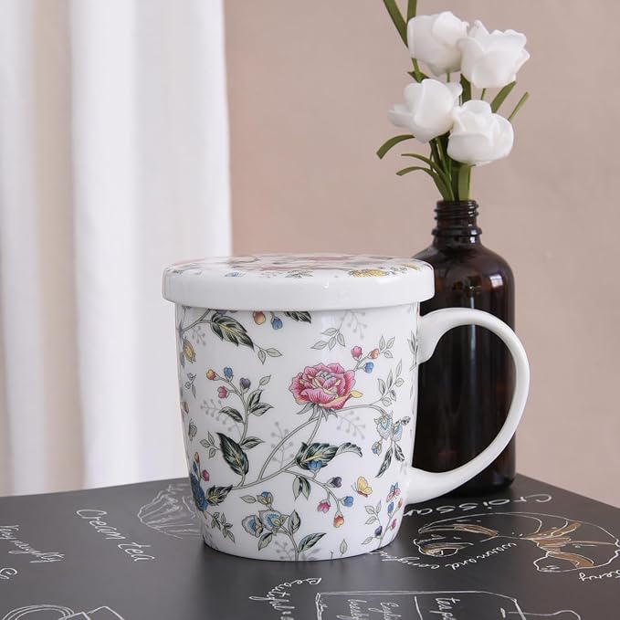 Sizikato Porcelain Mug with Lid, 10oz Bone China Milk Mug Coffee Mug, Colorful - Image 4