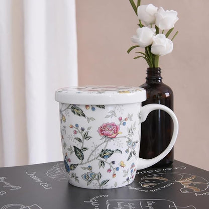 Sizikato Porcelain Mug with Lid, 10oz Bone China Milk Mug Coffee Mug, Colorful - Image 4