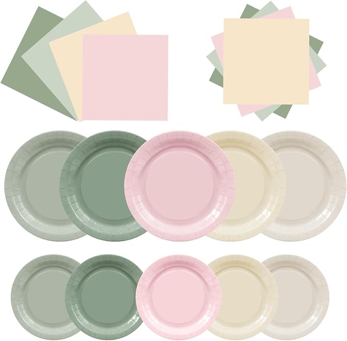 60pcs Pink and Sage Green Birthday Party Decorations, Serves 20 | Pink and by BORAENDEY