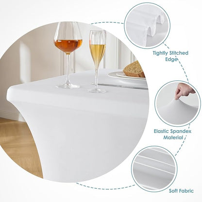 VidaFete Spandex Tablecloth 6 Pack 6FT, Fitted Stretch Table Cover for Rectangle Tables, Wrinkle Resistant and Washable Tablecloths for Outdoor, Picnic, Party, Wedding, Banquet, Birthday, White