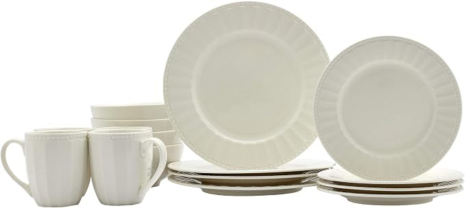 Tabletops Gallery Embossed Bone White Porcelain Round Dinnerware Collection- - Image 3