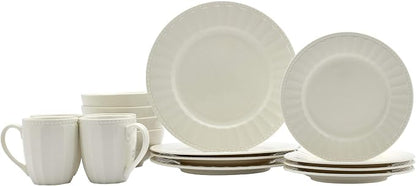 Tabletops Gallery Embossed Bone White Porcelain Round Dinnerware Collection- - Image 3