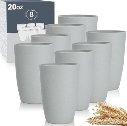 Wrova Wheat Straw Cups 8 PCS Good Alternative to Plastic Reusable Cups 20 oz by WROVA