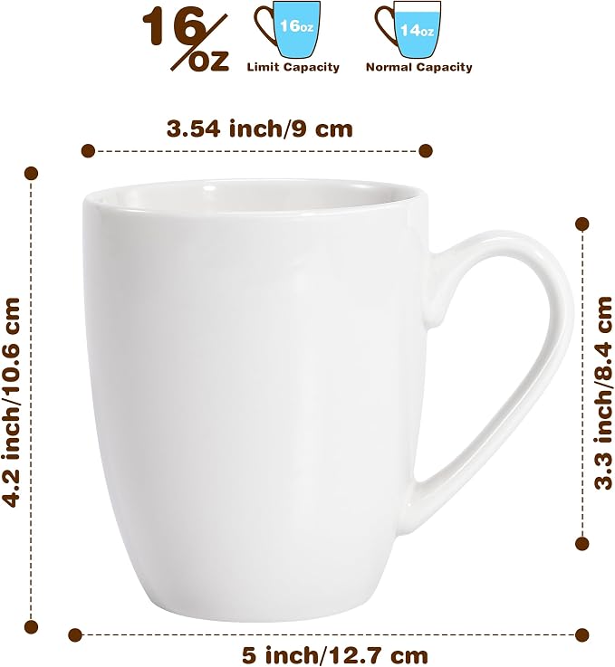 Urbanstrive 16 oz Large Coffee Mugs Set of 4 Ceramic Coffee Mug White Coffee - Image 2