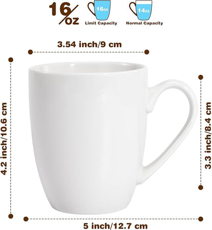 Urbanstrive 16 oz Large Coffee Mugs Set of 6 Ceramic Coffee Mug White Coffee - Image 2