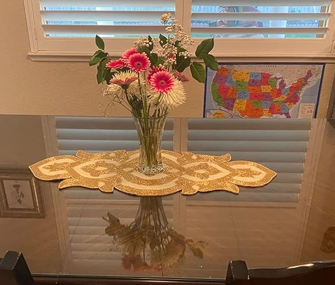 Lightnpro Infinity Beaded Table Runner 13x36 Inch Gold Ivory - Image 9