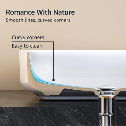 ELLAI Bathroom Vessel Sink Rectangle Above Counter Porcelain Ceramic Top Mount Rectanglar Countertop Sink for Bathroom 19.7"x15.2"x5.4" Glossy White with Pop Up Drain