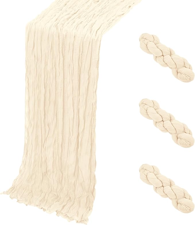 3 Pack Ivory Cheesecloth Table Runner, 17 x 108 Inch, Gauze Cheese Cloth Table by Yorcari