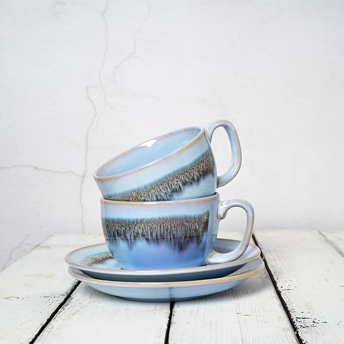 Bosmarlin Ceramic Cappuccino Cup and Saucer Set of 2, 10 Oz, Dishwasher and - Image 6