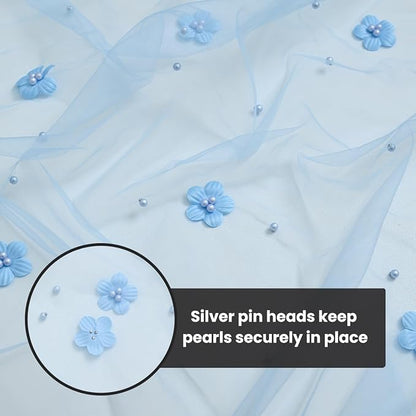 Artoid Mode Blue Flower Pearl Blue Gauze Table Runner 10FT, Seasonal Sheer - Image 8