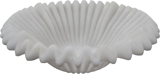 Large Decorative Bowl decor, Scalloped Pedestal Bowls for Modern Home Decor,Ruffle Decor,Stylish Key Bowl for Entry Table,Decorative Fruit Bowl for Kitchen Counter,Artificial Stone Milky White
