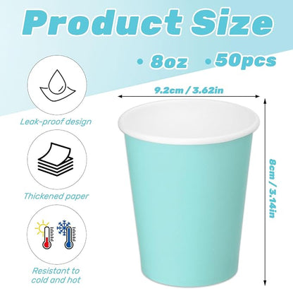 50 Pack 8 oz Disposable Paper Cups, Paper Coffee Cups-Light Blue | Beverage Cups - Image 2