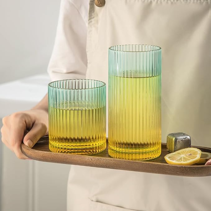Ribbed Drinking Glasses 8pcs, 12oz and 10oz Glassware, Tumbler Glasses Cup Set - Image 6