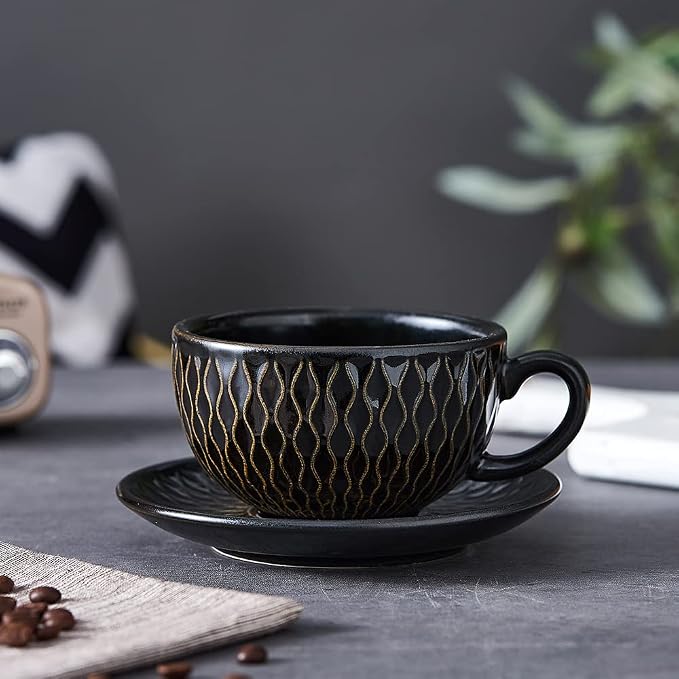 Coffeezone Vintage Design 12 oz Ceramic Latte Art Cappuccino Barista Cup - Image 5