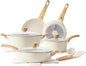 SENSARTE 14-Piece Ceramic Non Stick Induction Cookware Set, Non Toxic Healthy Non Stick Kitchen Cooking Pots and Frying Pans Set, PFAS PTFE PFOA PFOS Free, Ceramic White