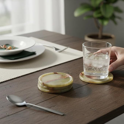 Marble Coasters Set of 6 Green 3.5 Inch Round Stone Coaster - Image 4