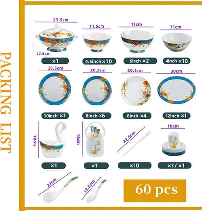 60 Pieces of 10-12 People Bone China Bowl and Plate Dinnerware Set Pomegranate - Image 9