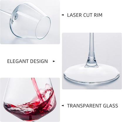 UMI UMIZILI Wine Glasses 15.5oz, Set of 6 Wine Glass for Red White Wine, Long Stem Glassware, Clear, Dishwasher Safe