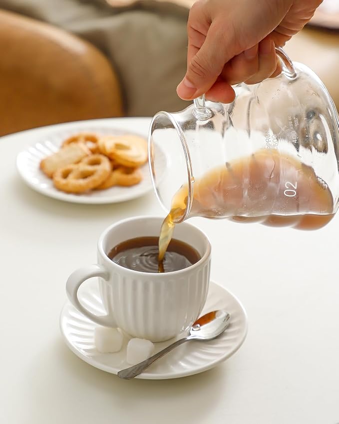 Hasense Porcelain Cappuccino Cups and Saucers Set of 4, Mugs Set - Image 6
