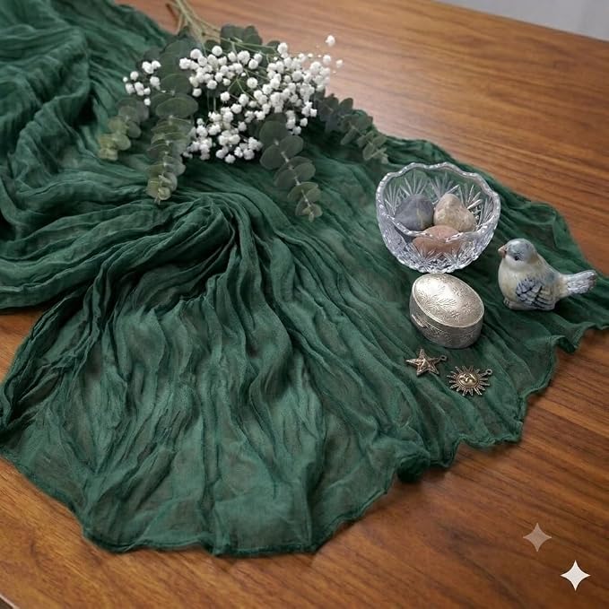 10 Pack Emerald Green Cheesecloth Table Runner 17 x 108 Inch | Boho Gauze Fabric - Image 6