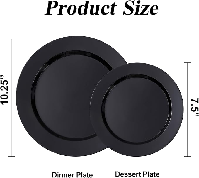 BESTSTAR 200PCS Black Plastic Plates Set | 100 10.25 inch Dinner Plates and 100 - Image 2