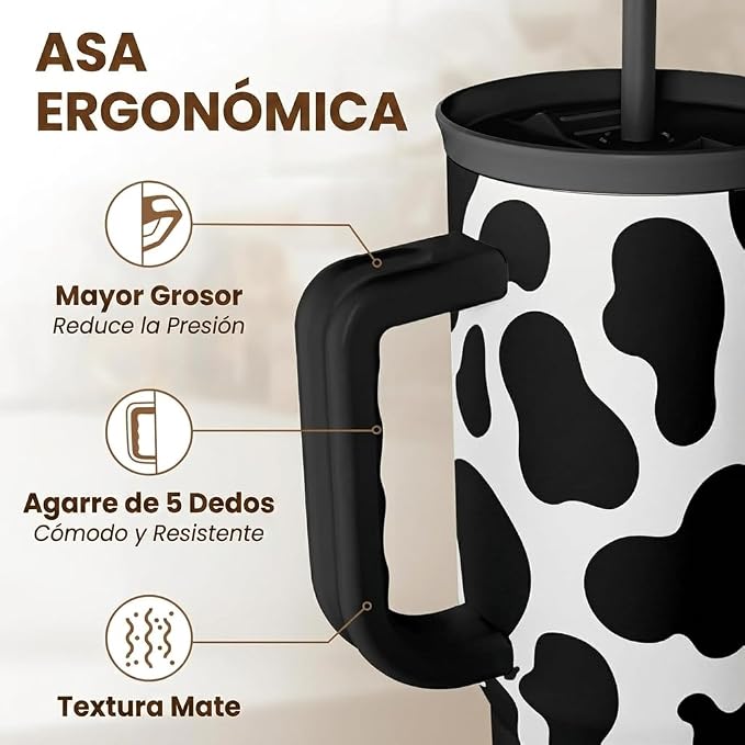 SANDJEST Cow Tumbler with Handle 40oz, Cow Print Cup Stainless Steel Tumblers - Image 3