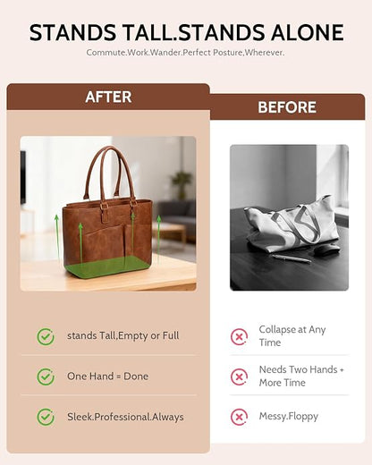 Laptop Tote Bag for Women, Leather Work Tote - Image 6