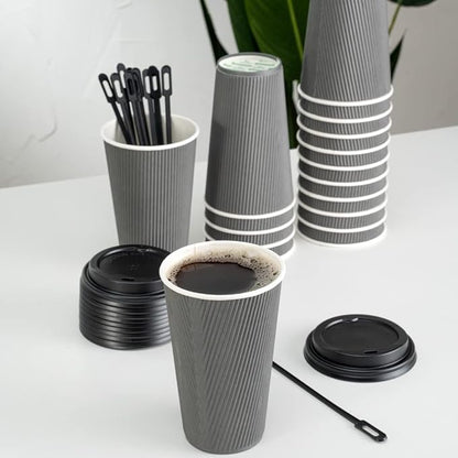 Restaurantware 16 Ounce Ripple Wall Disposable Coffee Cups, 500 Insulated Gray - Image 8