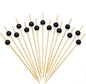 Minisland Black Pearl Cocktail Picks, 4.7 Inch Long Bamboo Fancy Toothpicks for Appetizers, Decorative Halloween Holiday Party Food Drink Garnish Fruit Kabob Skewer Sticks 100 Counts - MSL456