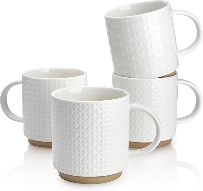 Sweese Stackable Coffee Mugs Set of 4, 10 oz Porcelain Coffee Cups by Sweese