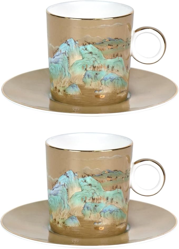 KAMMAK Tea Cups and Saucers Set of 2, Porcelain Coffee Cups, JBE008 | Stackable by KAMMAK