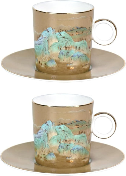 KAMMAK Tea Cups and Saucers Set of 2, Porcelain Coffee Cups, JBE008 | Stackable by KAMMAK