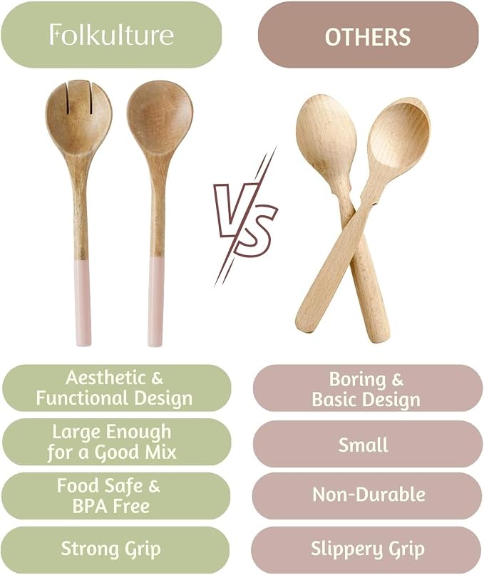 Folkulture Salad Servers or Salad Tongs, Wooden Utensils - Image 5