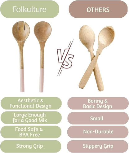 Folkulture Salad Servers or Salad Tongs, Wooden Utensils - Image 5