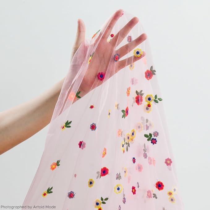 Artoid Mode Pink Embroidery Daisy Gauze Table Runner 59x120 Inch 10FT | - Image 6