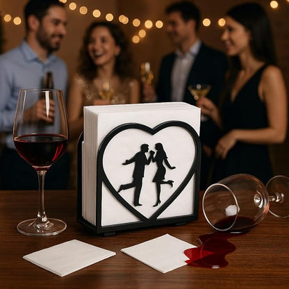 2-Pack Romantic black Napkin Holder for table – Love Theme Metal Napkin Dispenser for Kitchen, Dining Table, Valentine's Day – Fits Everyday & Cocktail Napkins, Coffee Filter Holder for Size #2 & #4