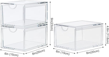 2 Pack Stackable Cosmetic Organizer Drawers, Clear Acrylic Makeup Storage Organizer Box, Plastic Storage Bins Vanity Container for Bathroom Countertop, Bedroom Dresser, Kitchen Cabinets
