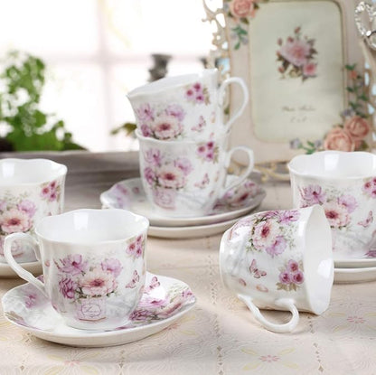 GuangYang 7 oz Porcelain Tea Cups and Saucers set of 6 - Image 2