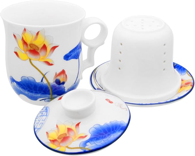 Porcelain Tea Cup with Infuser Lid and Saucer Sets - Image 5