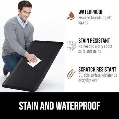 GORILLA GRIP Comfortable Cushioned Kitchen Mats for Floor, 58x20, Waterproof and Stain Resistant Soft Top, 3/4 Inch Thick Ergonomic Standing Desk Anti Fatigue Mat, Foam Supports Ankles and Feet, Black