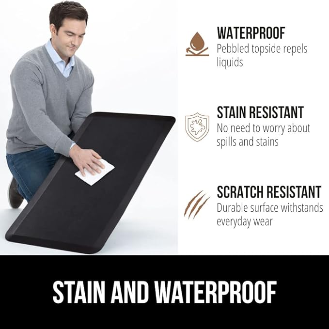 GORILLA GRIP Comfortable Cushioned Kitchen Mats for Floor, 3/4 Inch Thick Ergonomic Standing Desk Anti Fatigue Mat, Waterproof and Stain Resistant Pebbled Top, Supportive Padded Foam Rug, 20x32, Black