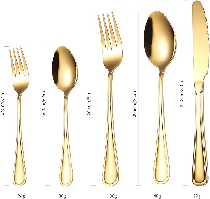 Gold Silverware Flatware Set for 4 Person Luxury Stainless Steel Cutlery 20 - Image 2