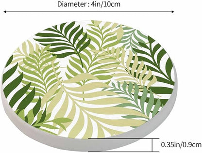 Green Palm Tree Leaves Coaster for Drinks Individual Tropical Summer Floral Leaf Nature Organic Plant Presents for Housewarming Birthday and Family 100% Diatomite 4''X 4'',2 Pack