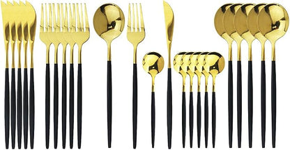JASHII Flatware Serving Set 24 Piece, Stainless Steel Silverware Set, Titanium by JASHII